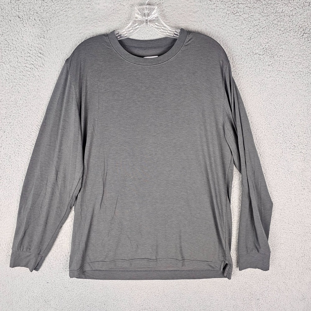 Leisure Lab Pullover T-Shirt Mens 3 Gray Stretch Long Sleeve Round Neck Slit Tee
